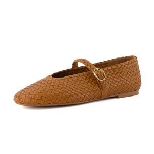 CUSHIONAIRE Women's Bistro Woven Mary Jane Flat +Memory Foam COGNAC 8W